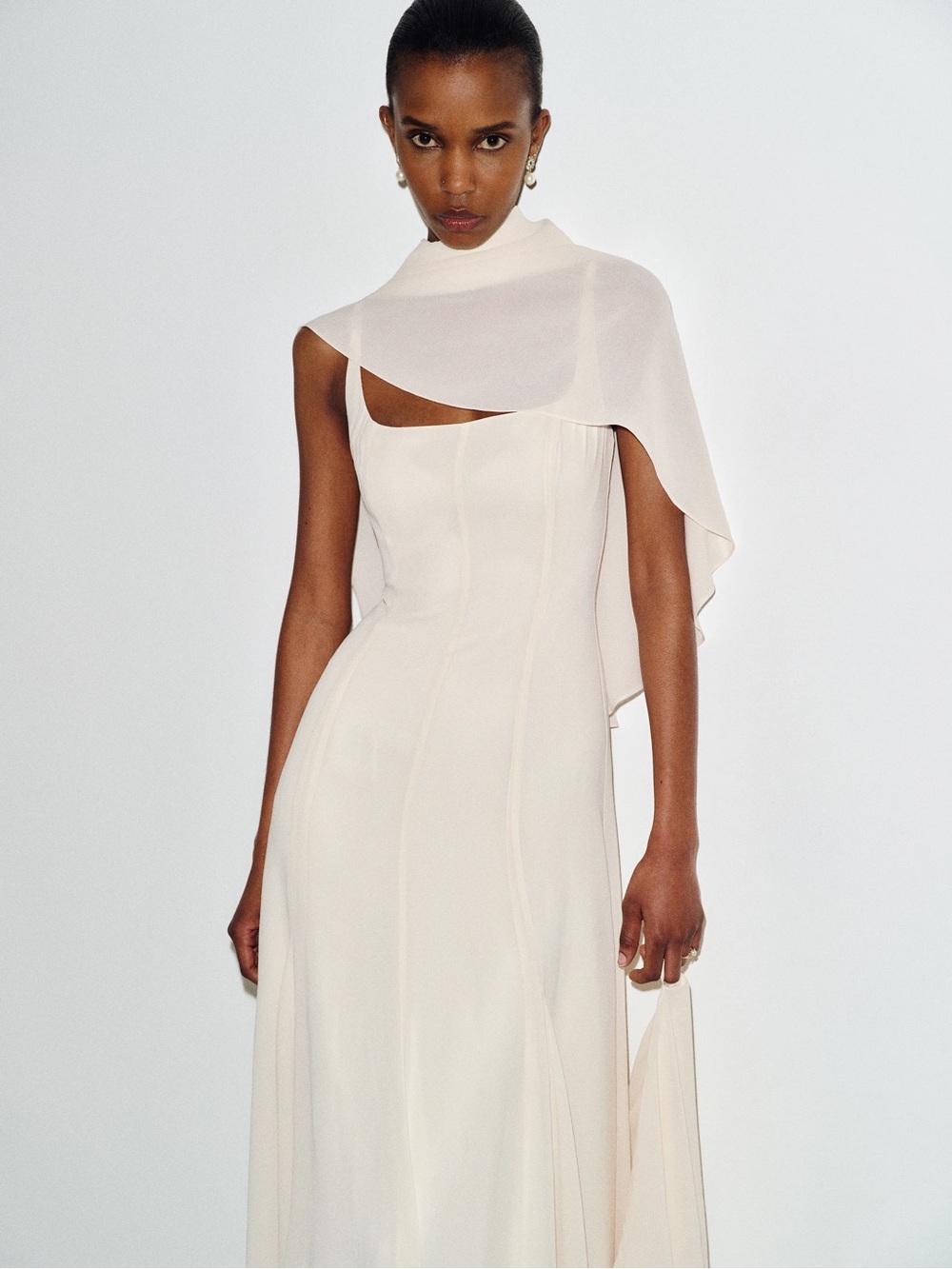 Reformation Cream Draped Maxi Gown with Cape - Picture 2 of 6